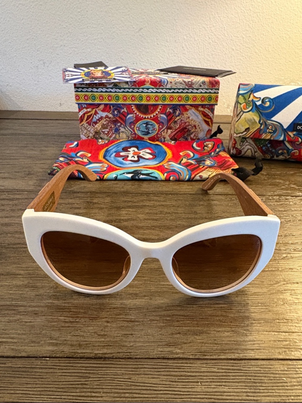 NIB [Dolce & Gabbana] Cat Eye Sicilian Carretto Callet Circus White Sunglasses - Picture 6 of 16